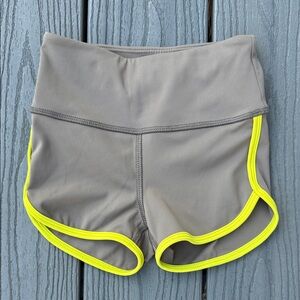 Girls' Gray Active Shorts with Neon Yellow Trim